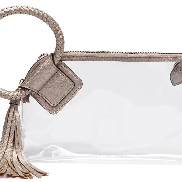 Clear Cuff Handle Tassel Wristlet Clutch