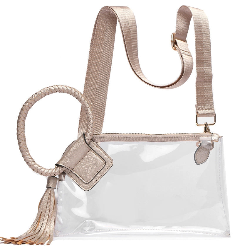 Clear Cuff Handle Tassel Wristlet Clutch