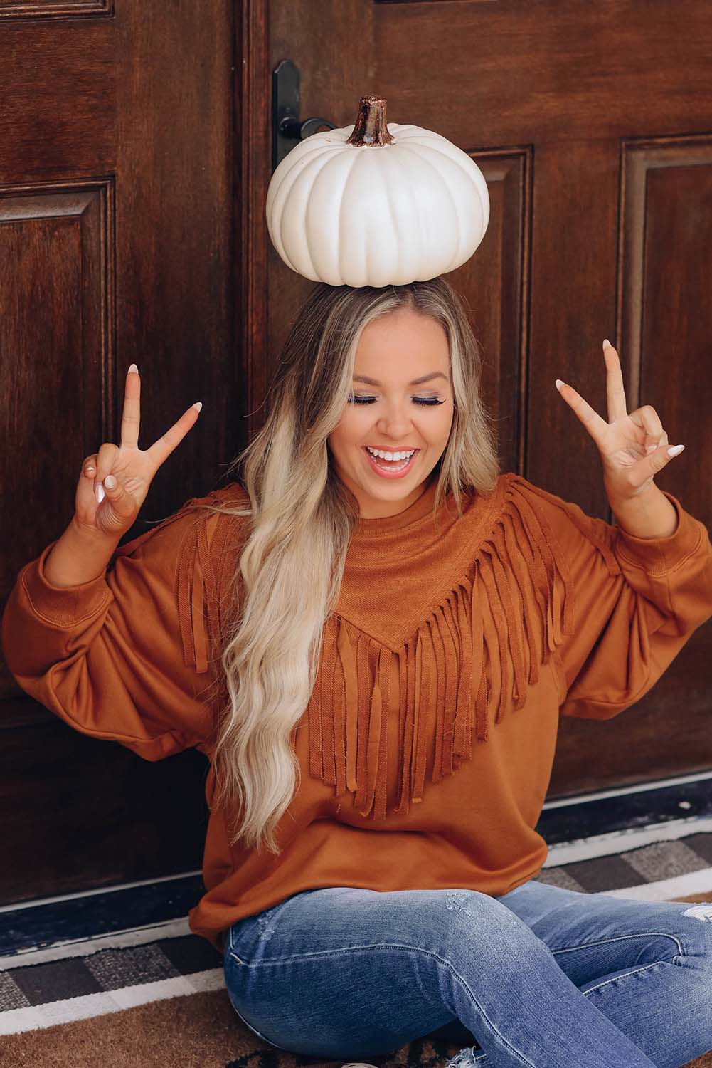 Solid Color Chevron Fringe Loose Pullover Sweatshirt