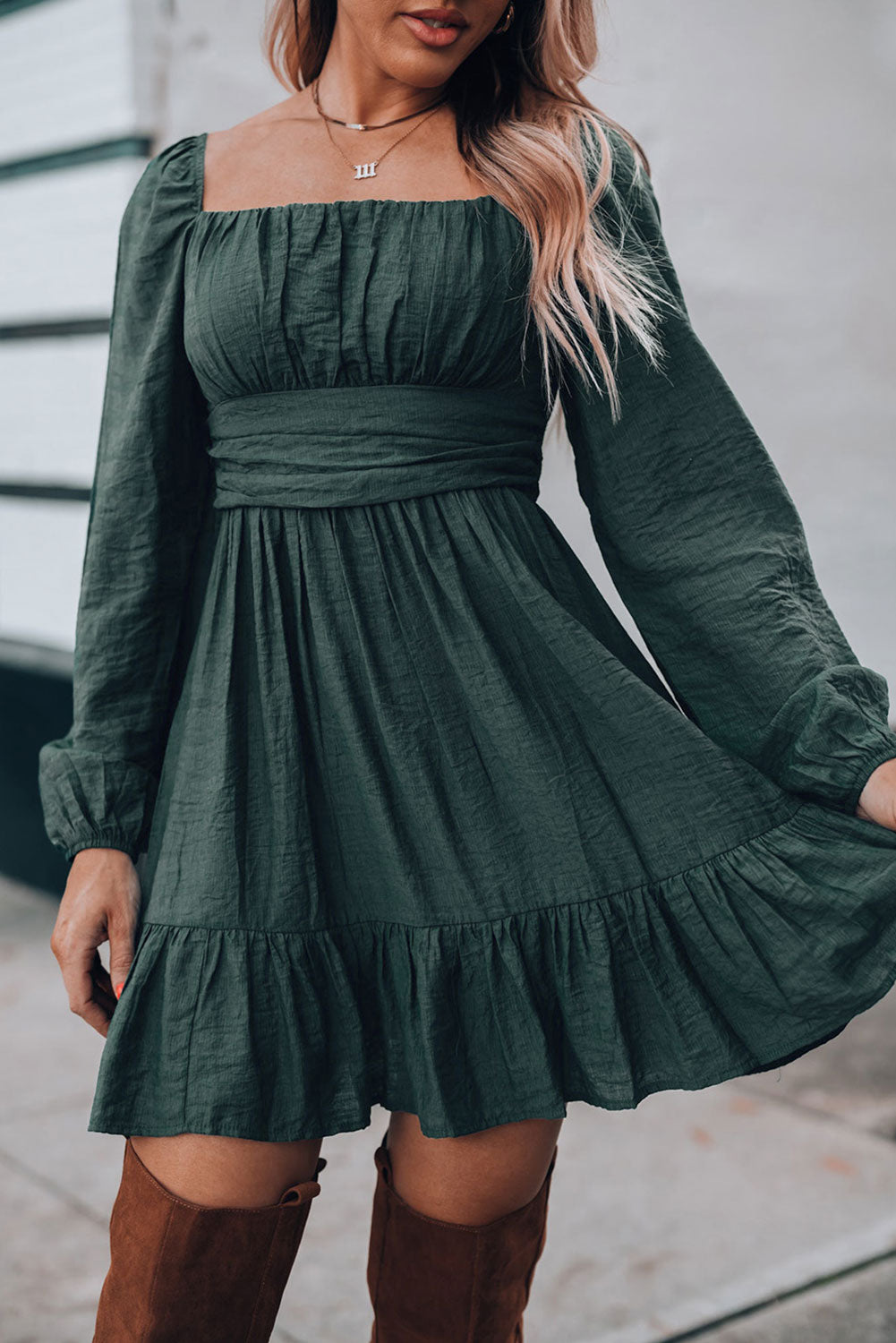 Ruched Puff Sleeve Mini Dress