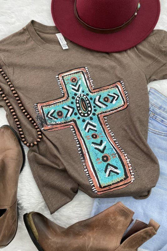 Bella Canvas Turquoise Cross, Faith, Religion