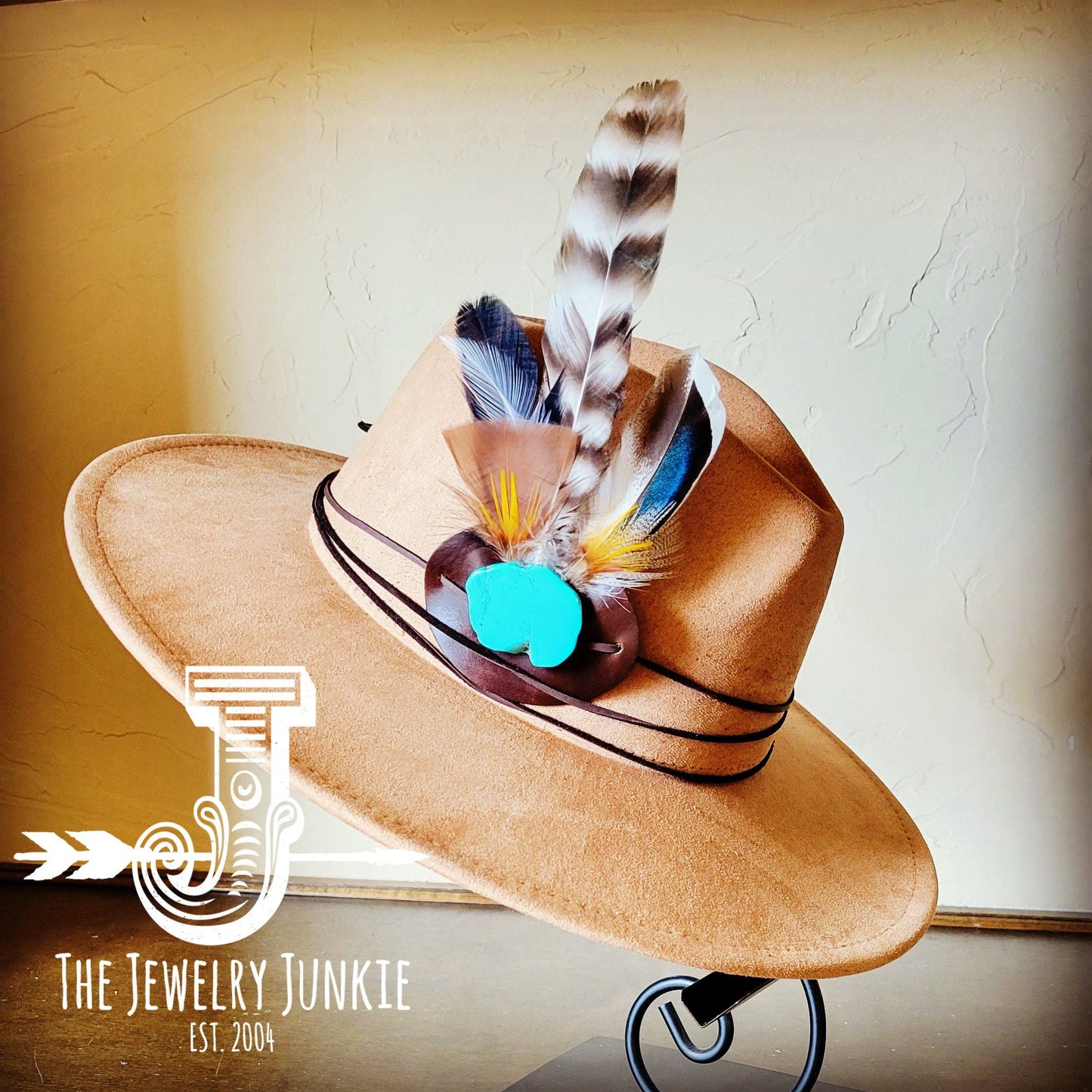 Boho Western Hat w/ Choice of Turquoise Hat Accent-Tan