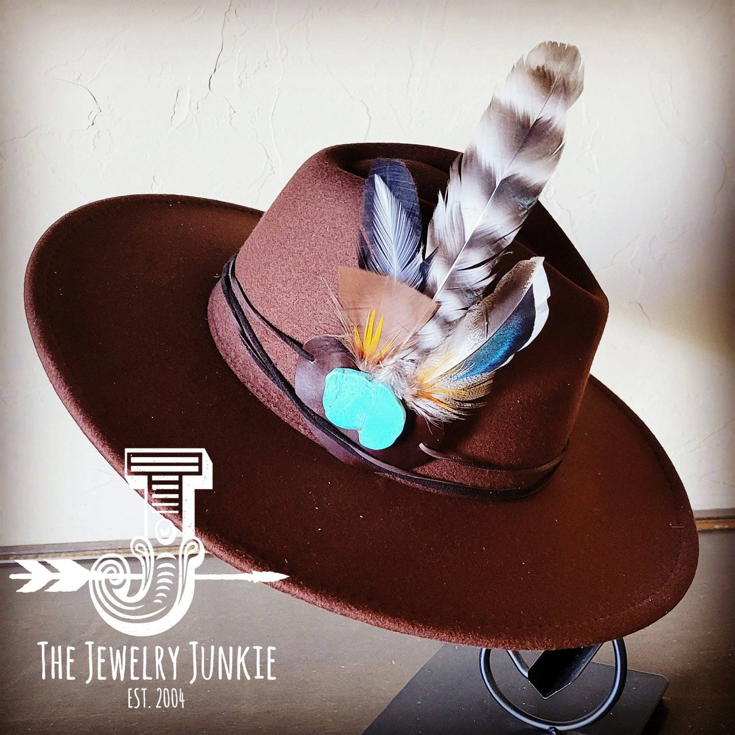 Boho Western Hat & Choice of Turquoise Hat Accent-Brown