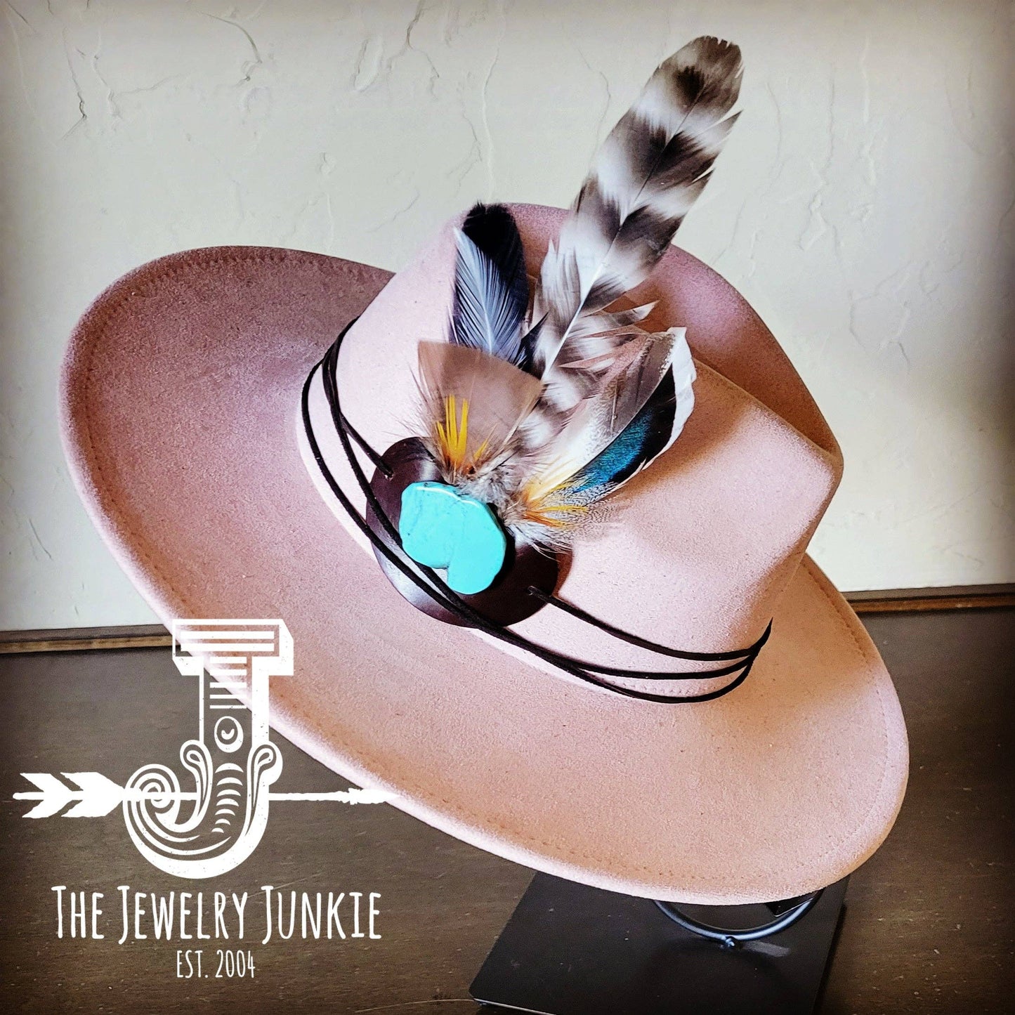 Boho Western Hat & Choice of Turquoise Hat Accent-Blush