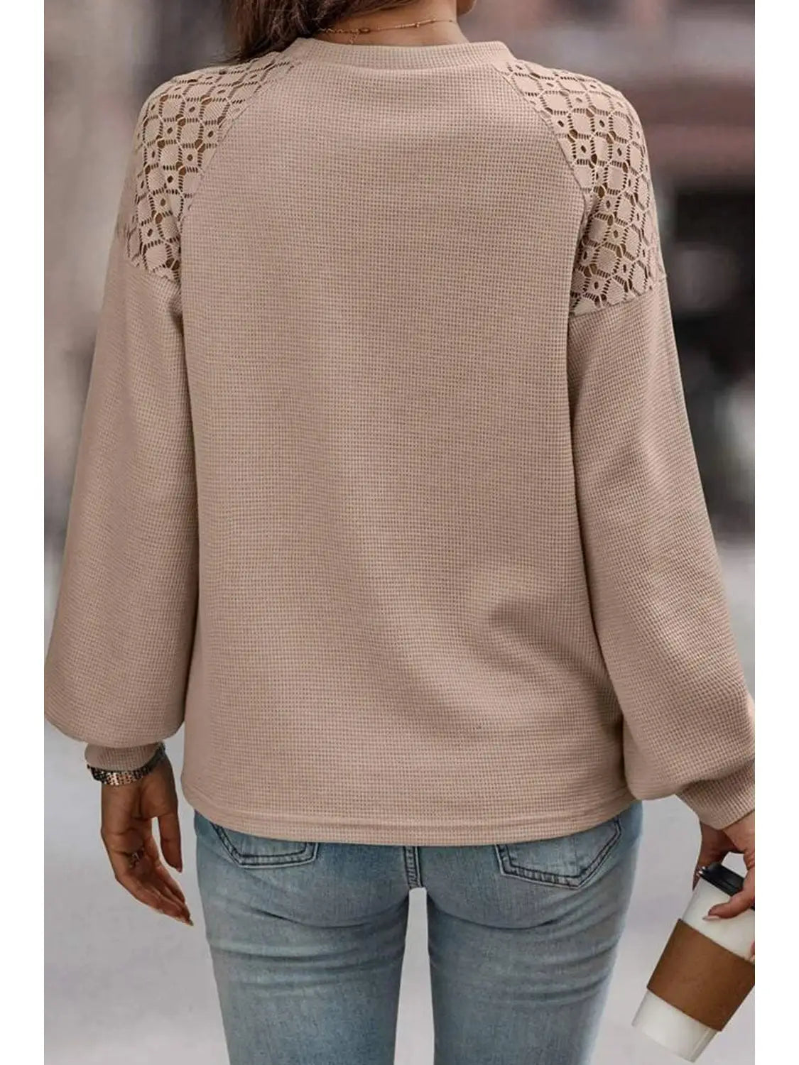 Lace Long Sleeve Textured Pullover