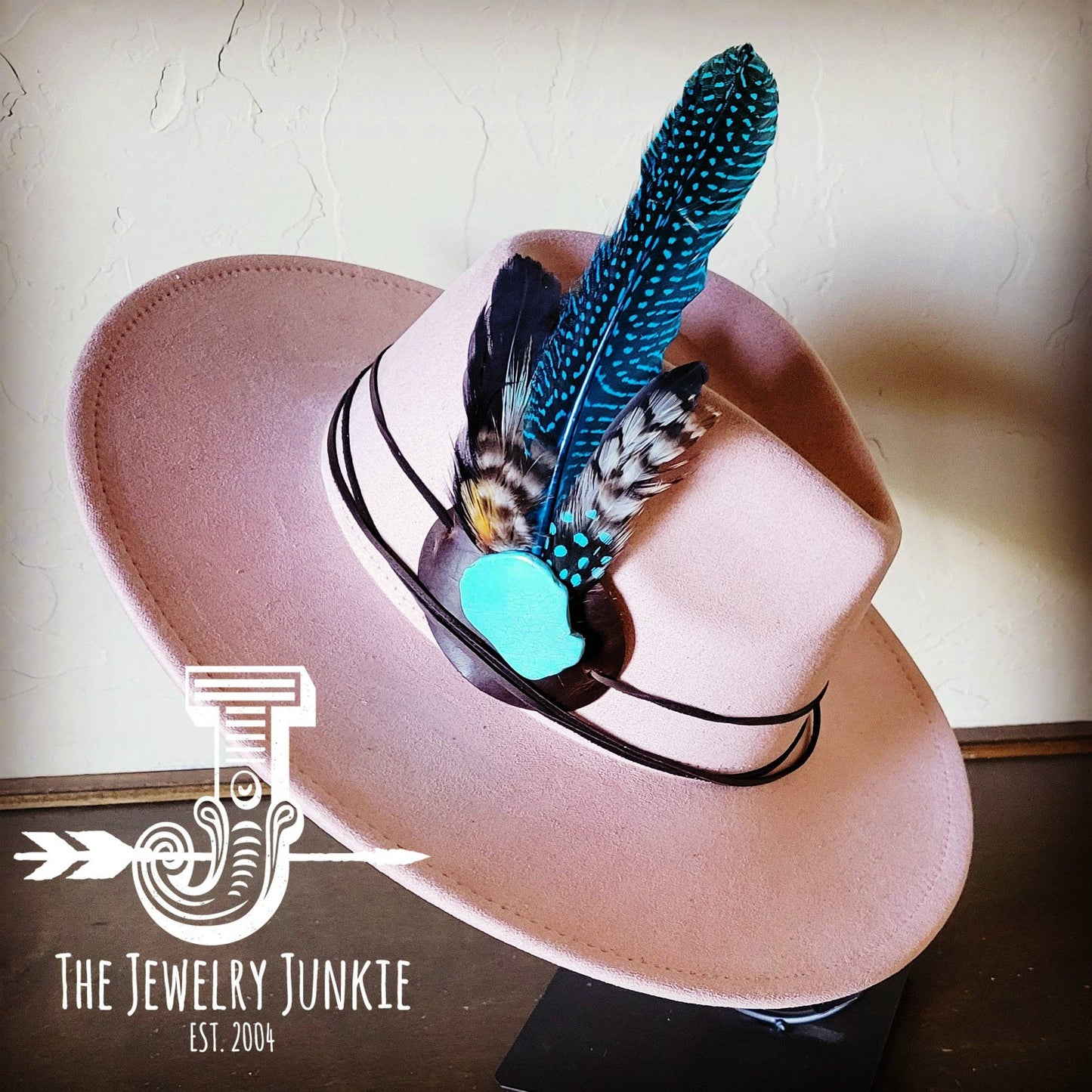 Boho Western Hat & Choice of Turquoise Hat Accent-Blush