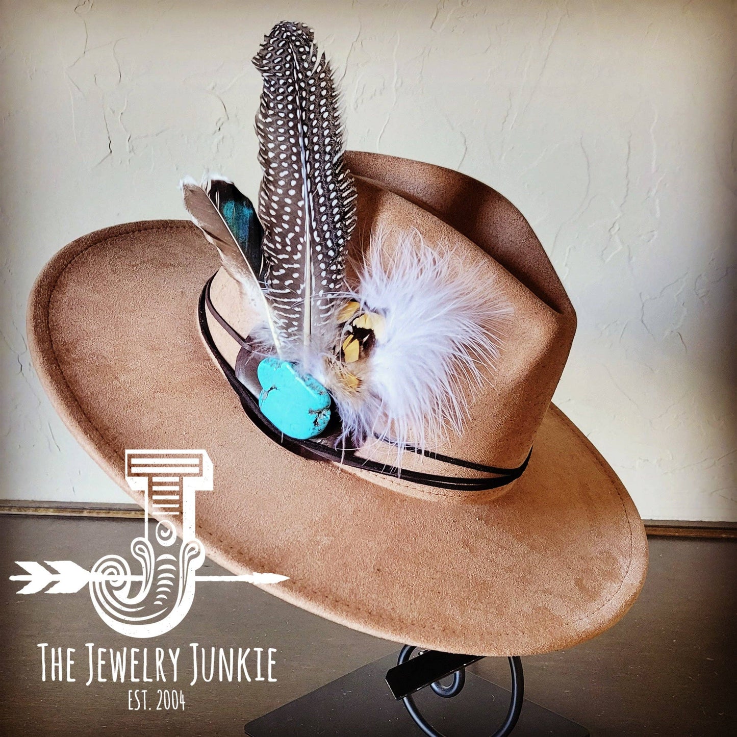 Boho Western Hat w/ Choice of Turquoise Hat Accent-Tan