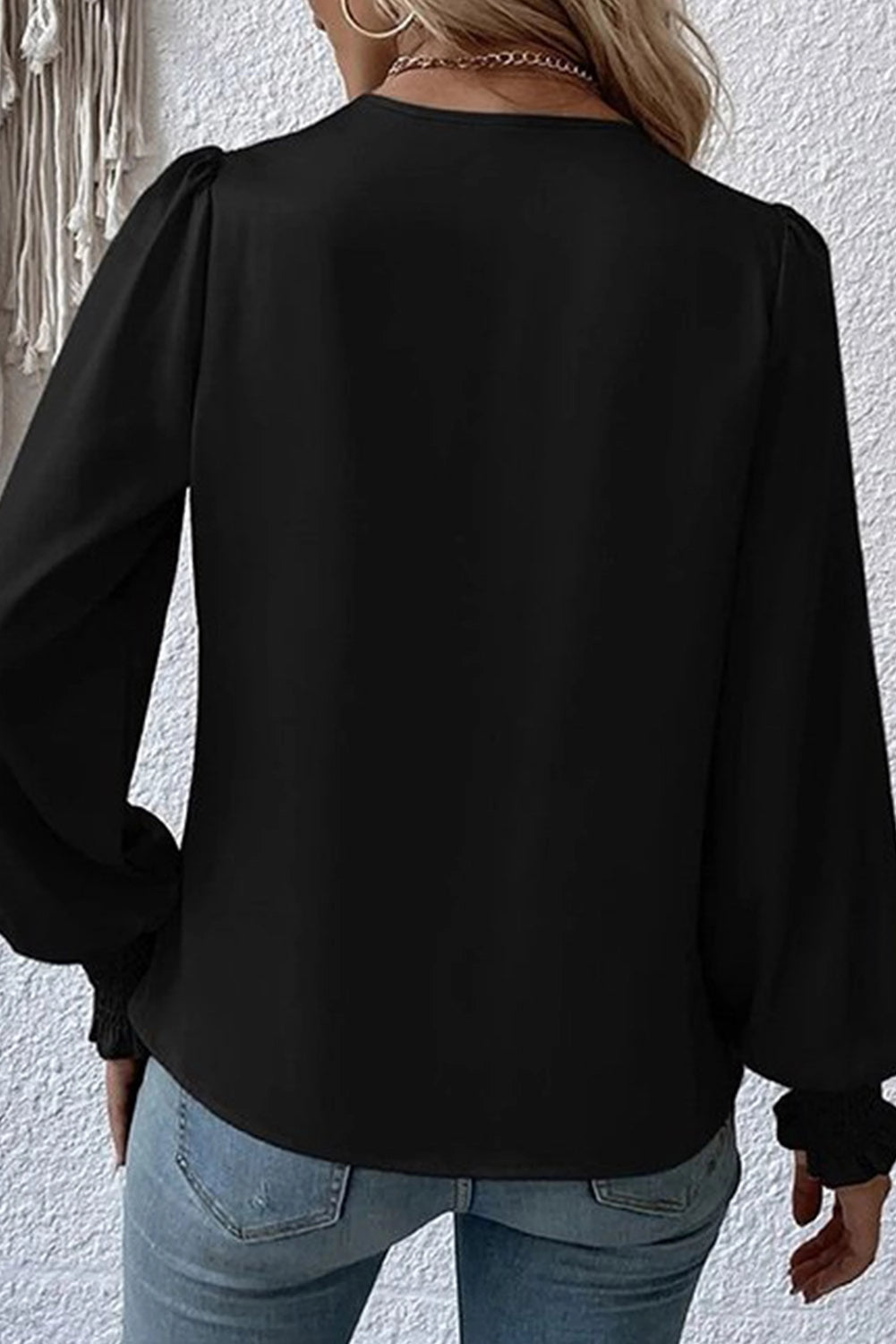Surplice Neck Shirred Cuffs Draped Blouse