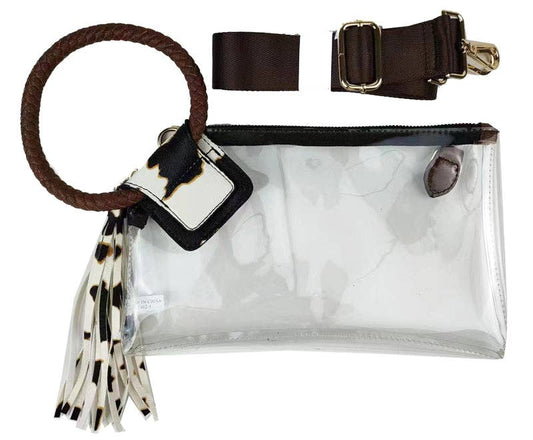 Clear Cuff Handle Tassel Wristlet Clutch