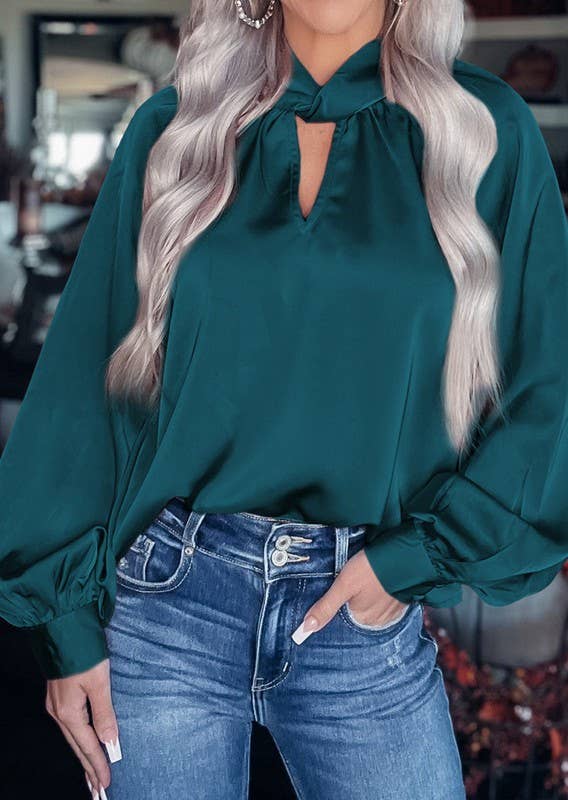 Twist Keyhole Front Satin Blouse