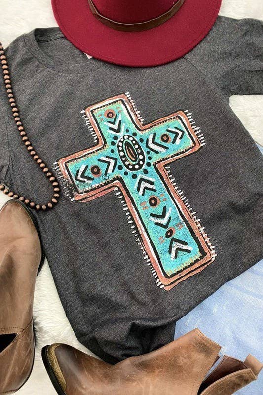 Bella Canvas Turquoise Cross, Faith, Religion